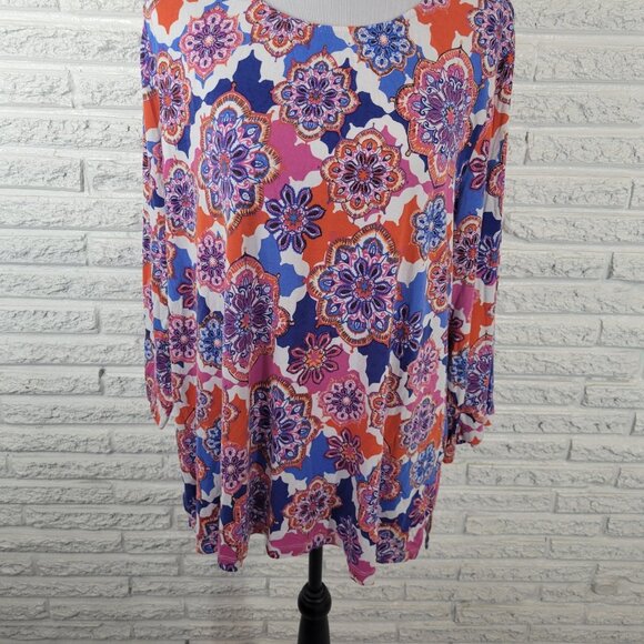 Ruby Rd Womens Top 2X Plus Tunic 3/4 Sleeve Pink Blue Geometric GEO206XE - Picture 4 of 9